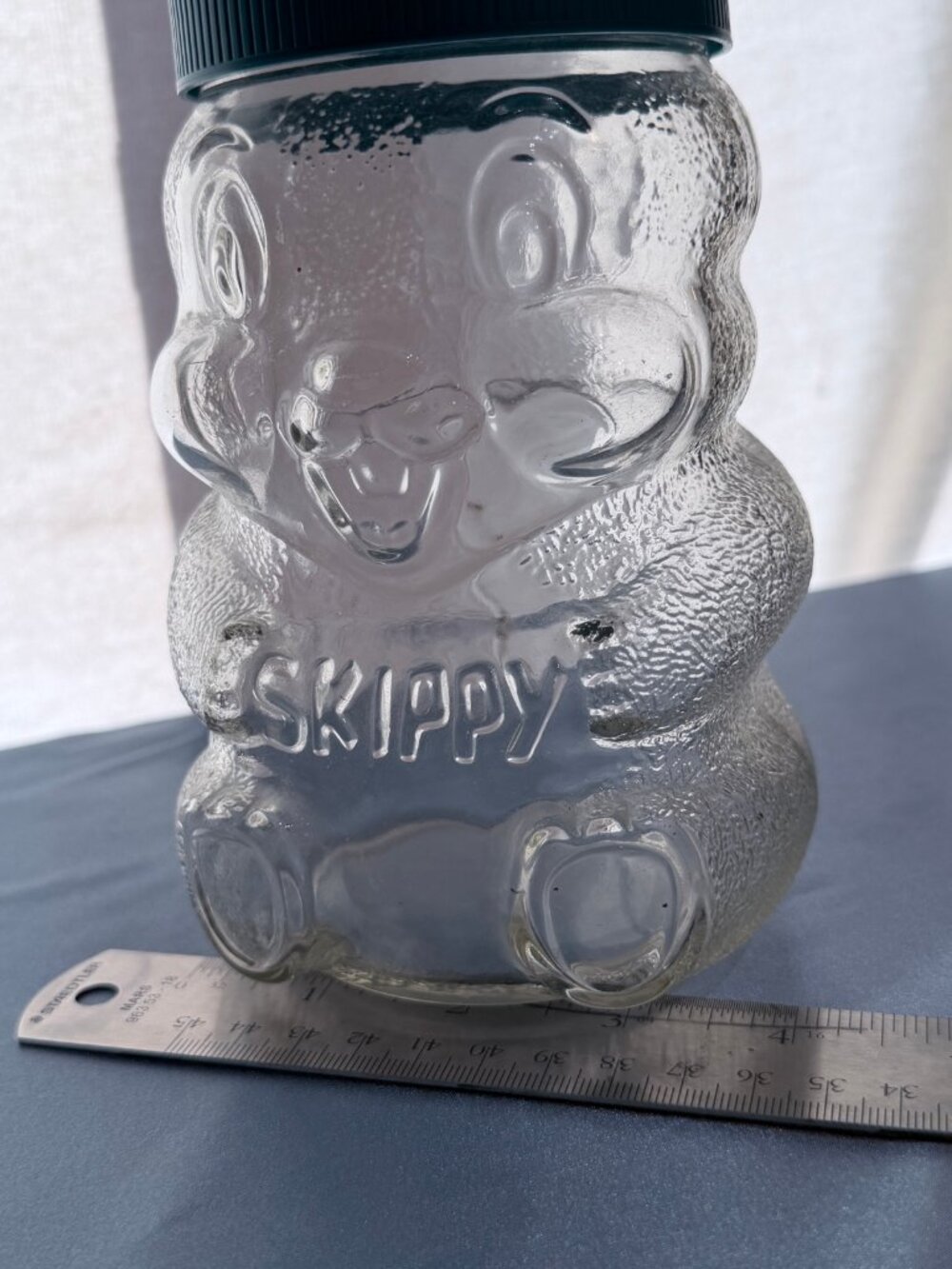 Vintage 1990 100th Birthday Skippy Peanut Butter Jar Chipmunk Glass Bank